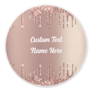 Rose Gold Blush Glitter Drips Name Ceramic Knob