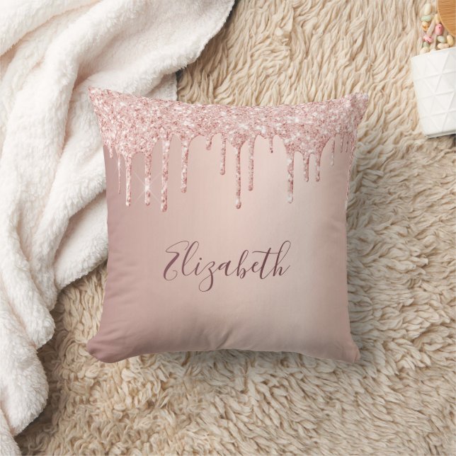 Rose gold blush glitter drips name cushion (Blanket)