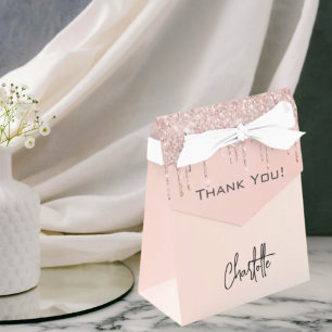 Rose gold blush glitter drips name thank you favour box