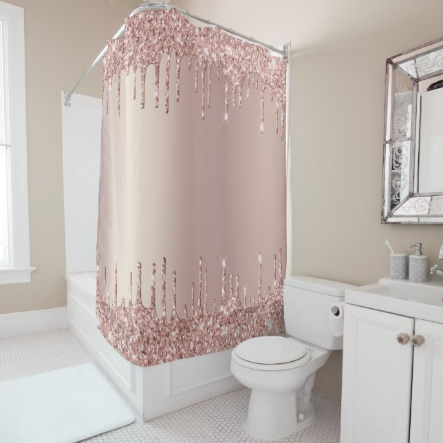 Rose Gold Blush Glitter Drips Shower Curtain Gift (In Situ)