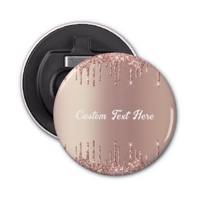 Rose Gold Blush Glitter Drips Text Bottle Opener (Front)