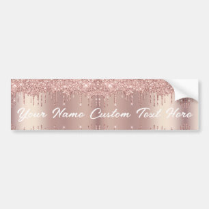 Rose Gold Blush Glitter Drips Text Name Sticker