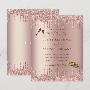 Rose Gold Blush Glitter Drips Wedding Invitation