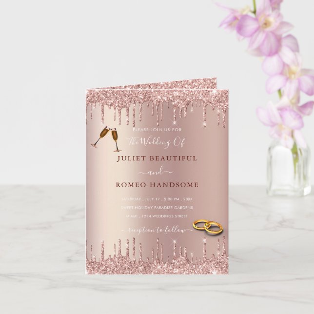 Rose Gold Blush Glitter Drips Wedding Invitation  (Orchid)