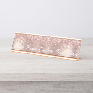 Rose Gold Blush Glitter Drips Your Desk Name Plate