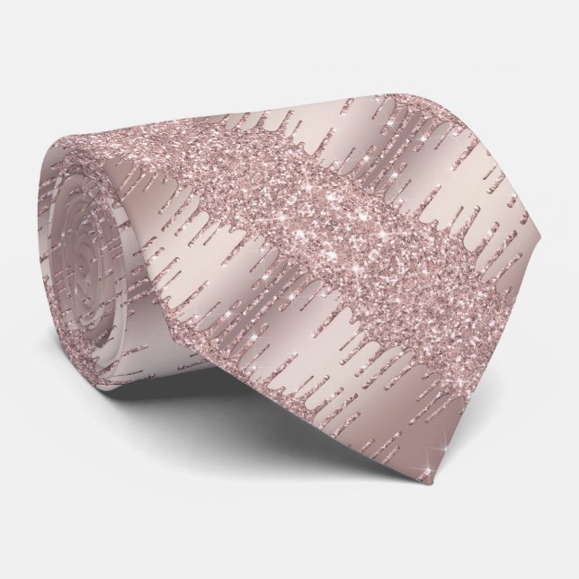 Rose Gold Blush Glitter Drips Your Party Neck Tie (Rolled)