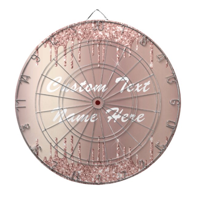 Rose Gold Blush Glitter Drips Your Text Dart Board (Front)