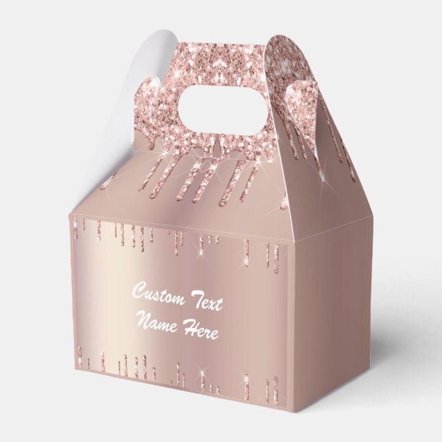 Rose Gold Blush Glitter Drips Your Text Favour Box (Front Side)