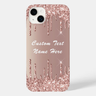 Rose Gold Blush Glitter Drips Your Text Name Case-Mate iPhone 14 Plus Case