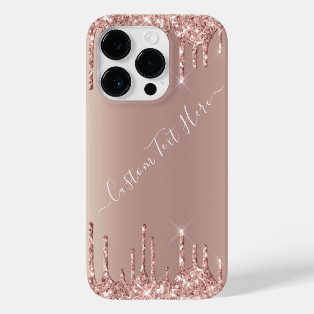 Rose Gold Blush Glitter Drips Your Text Name Gift Case-Mate iPhone Case (Back)