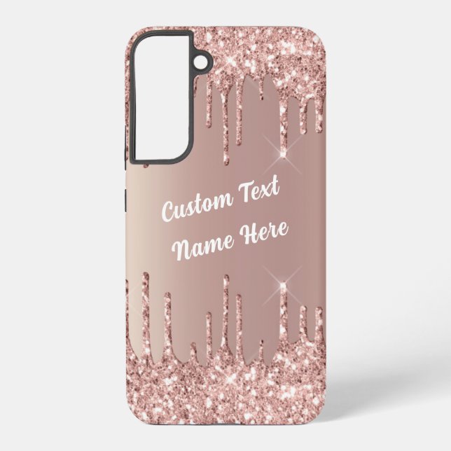 Rose Gold Blush Glitter Drips Your Text Name Samsung Galaxy S22+ Case (Back)