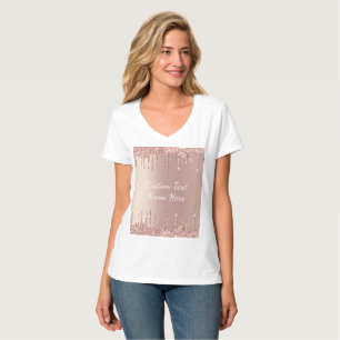Rose Gold Blush Glitter Drips Your Text T-Shirt 