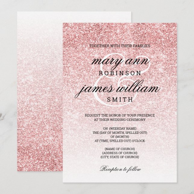Rose Gold Blush Glitter Elegant Wedding  Invitatio Invitation (Front/Back)
