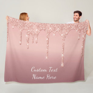Rose Gold Blush Glitter Fleece Blanket Custom Text