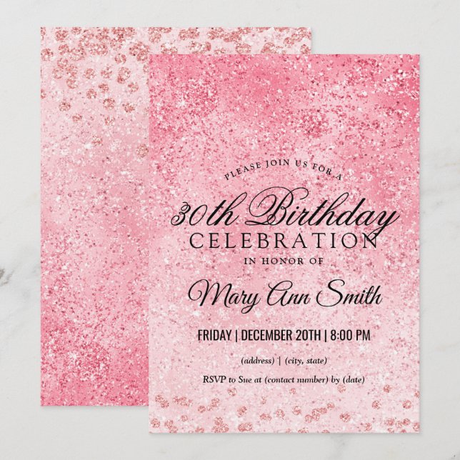 Rose Gold Blush Glitter Glam 30th Birthday Invitation (Front/Back)