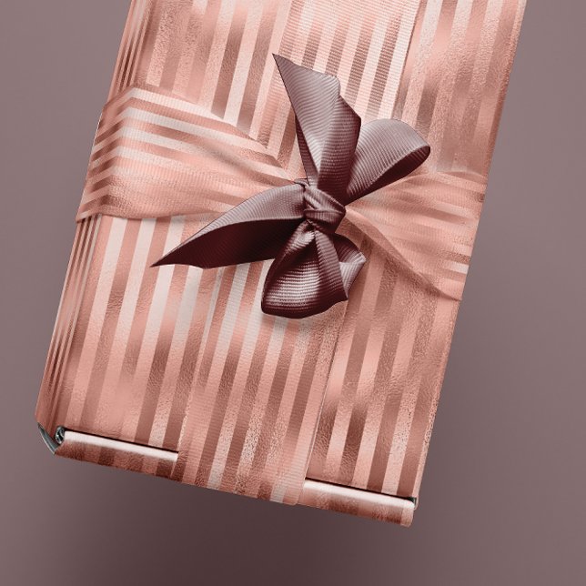 Rose Gold Blush Glitter Glam Stripes Lines Metal Wrapping Paper (Rose Gold Blush Glitter Glam Stripes Lines Metal Wrapping Paper)
