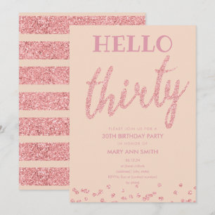 Rose Gold Blush Glitter "Hello Thirty" Birthday Invitation