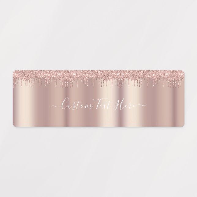 Rose Gold Blush Glitter Labels with Custom Text (Design 1)