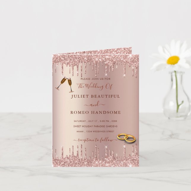 Rose Gold Blush Glitter Luxury Wedding Invitation (Small Plant)