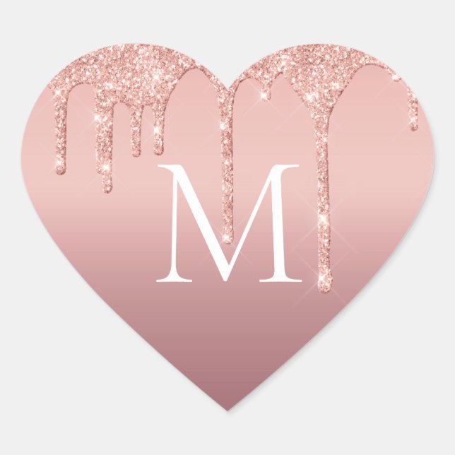 Rose Gold Blush Glitter Monogram Letter Sticker (Front)