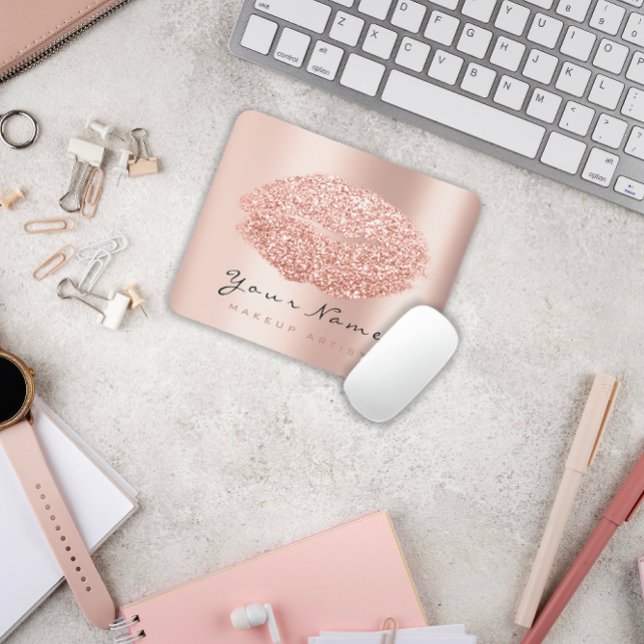Rose Gold Blush Glitter Name Makeup Lips Kiss Mouse Mat (Rose Gold Blush Glitter Name Makeup Lips Kiss Mouse Pad)