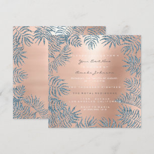 Rose Gold Blush Glitter Powder Floral Blue Pink Invitation