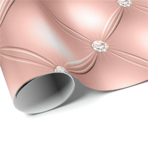 Rose Gold Blush Glitter Puffed Glam Diamond Wrapping Paper