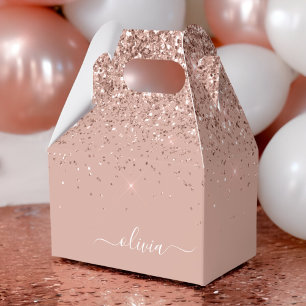 Rose Gold Blush Glitter Script Monogram Girly Favour Box