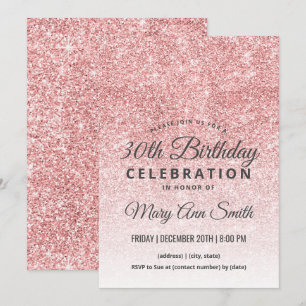 Rose Gold Blush Glitter Sparkle 30th Birthday Invitation