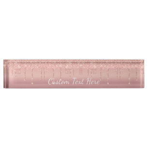 Rose Gold Blush Glitter Sparkle Desk Name Plate
