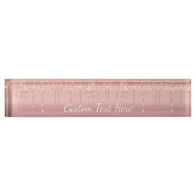 Rose Gold Blush Glitter Sparkle Desk Name Plate (Front)