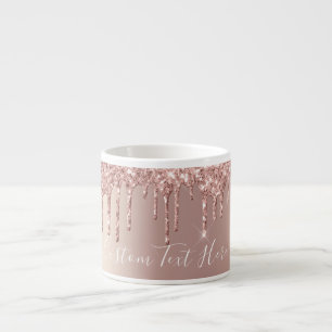 Rose Gold Blush Glitter Sparkle Drips - Add Text Espresso Cup