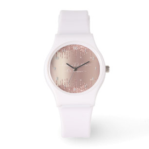Rose Gold Blush Glitter Sparkle Drips - Add Text Watch