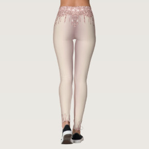 Rose Gold Blush Glitter Sparkle Drips Chic Dance Leggings