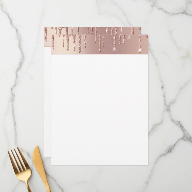 Rose Gold Blush Glitter Sparkle Drips Chic Menu (Front/Back In Situ)