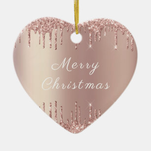 Rose Gold Blush Glitter Sparkle Drips  Christmas  Ceramic Tree Decoration