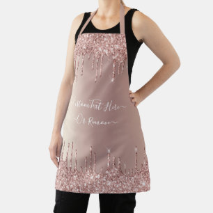 Rose Gold Blush Glitter Sparkle Drips Custom Text  Apron