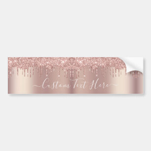 Rose Gold Blush Glitter Sparkle Drips Custom Text  Bumper Sticker