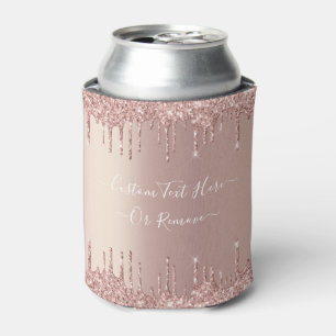 Rose Gold Blush Glitter Sparkle Drips Custom Text  Can Cooler