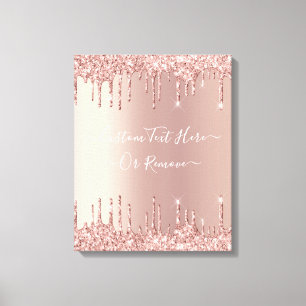 Rose Gold Blush Glitter Sparkle Drips Custom Text Canvas Print