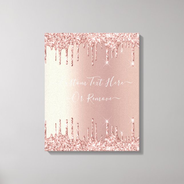 Rose Gold Blush Glitter Sparkle Drips Custom Text  Canvas Print (Front)
