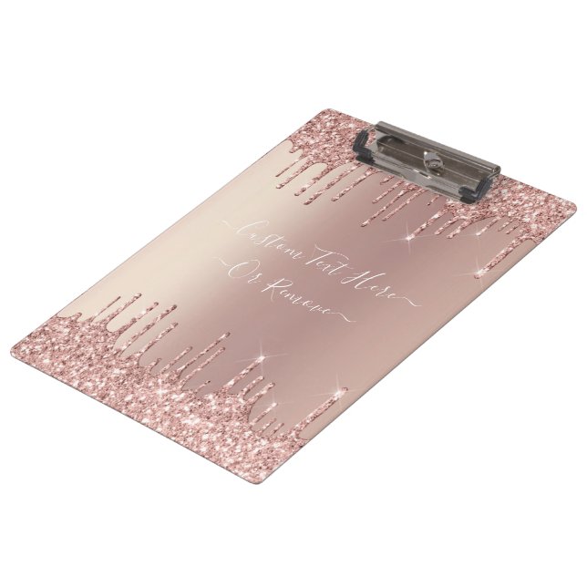 Rose Gold Blush Glitter Sparkle Drips Custom Text  Clipboard (Angled)