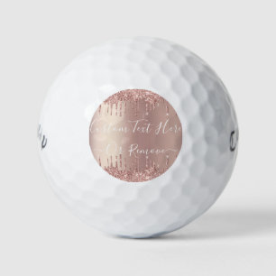 Rose Gold Blush Glitter Sparkle Drips Custom Text  Golf Balls