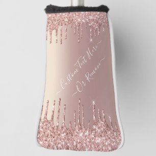 Rose Gold Blush Glitter Sparkle Drips Custom Text Golf Head Cover