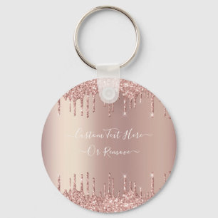 Rose Gold Blush Glitter Sparkle Drips Custom Text  Key Ring