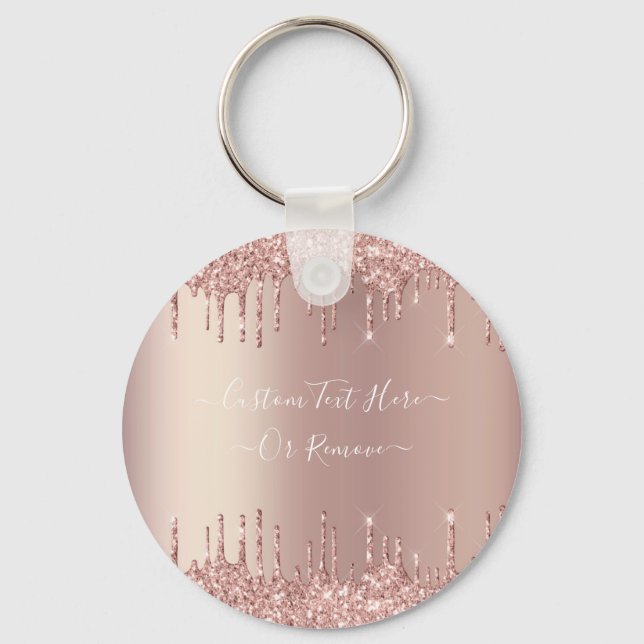 Rose Gold Blush Glitter Sparkle Drips Custom Text  Key Ring (Front)
