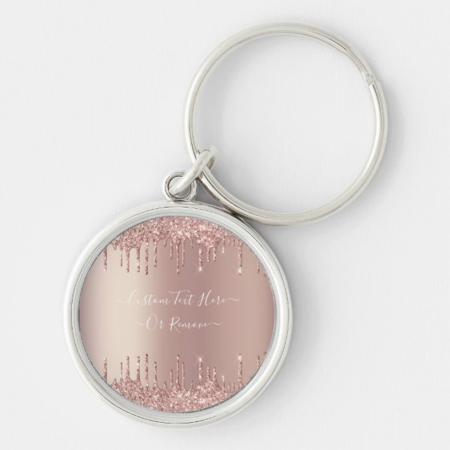Rose Gold Blush Glitter Sparkle Drips Custom Text Key Ring (Front)