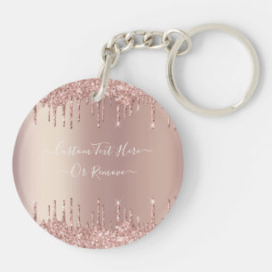 Rose Gold Blush Glitter Sparkle Drips Custom Text Key Ring
