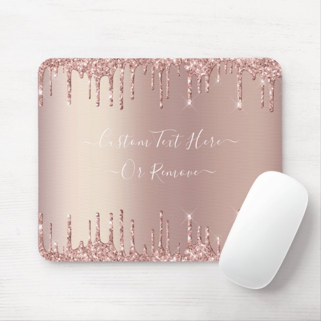 Rose Gold Blush Glitter Sparkle Drips Custom Text  Mouse Mat (With Mouse)