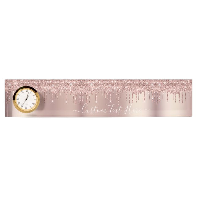 Rose Gold Blush Glitter Sparkle Drips Custom Text  Nameplate (Front)